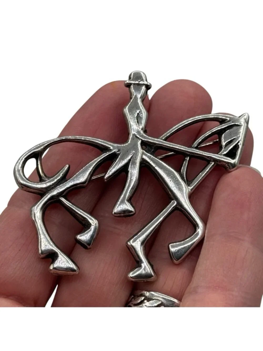 Horse Brooch Pendant Sterling Dressage Rider Equestrian Large 2.25" Signed TPW - Picture 9 of 16